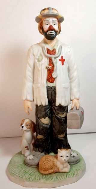 Emmett Kelly Jr Figurine Dog & Cat Flambro - Doctor W/bag 8 1/2” Rare