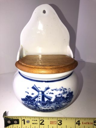 Vintage Blue White Telaflora Salt Box Cellar Delft Dutch Style Ceramic Porcelain