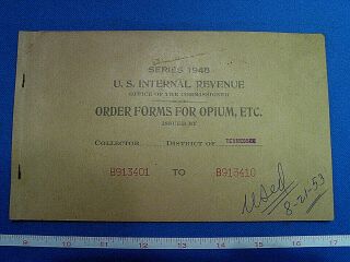 1948 U.  S.  Internal Revenue Order Forms For Opium,  Etc.  Tennessee