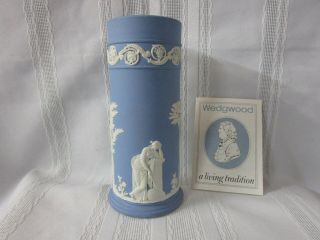 Wedgwood Blue Jasperware 6 3/8 " Cylinder Spill Vase Lavender Classic Design 1