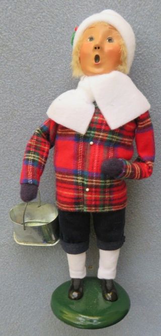 Byers Choice Caroler School Boy In Flannel Coat With Tin Lunch Bucket