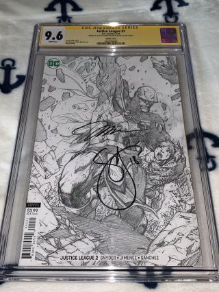 Justice League 2 1:100 Jim Lee Sketch Cgc 9.  6 Signed By Lee & Snyder