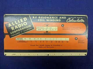 Vtg 1943 R - F Resonance Coil Winding Calculator Allied Rapid Radio Corp Slide Rul