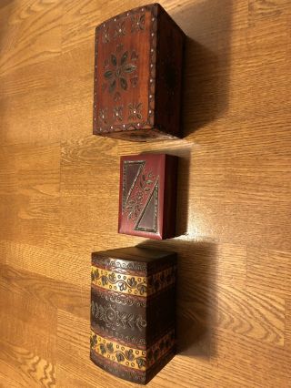 (3) Hand Wood Crafted Boxes Made In Poland