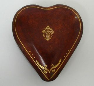 Small Vintage Heart - Shaped Brown Italian Leather Trinket/jewelry Box,  Roma