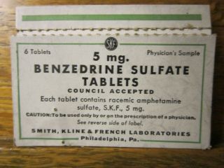 Benzedrine Amphetamine Smith Kline Apothecary Pharmacy Sample Packet Box Bottle