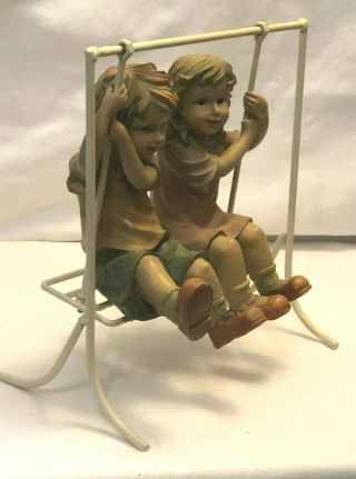 Swing Metal Resin Figurine W/ Little Girl And Boy Swinging 8 - 1/2 " Tall X 8 - 3/8 "