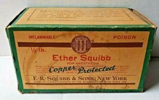 Vintage Empty Box For Advertising - - " 1/2 Lb Ether Squibb For Anesthesia " Box