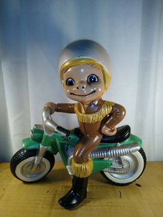 Vintage Atlantic Mold Company Ceramic Boy Mac Riding Motorcycle 1970 