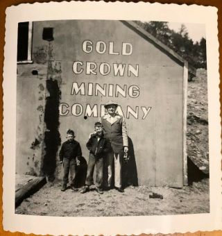 Vintage Photo Boys Standing Outside Gold Crown Mining Company Sign With Their Pa