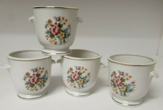 Set 4 Vintage Small Cachepots/flower Pots.  Double - Sided Floral & Gold Accents