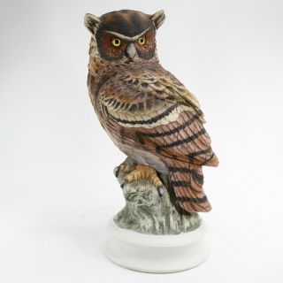 Large Andrea By Sadek Great Horned Owl Porcelain Figurine