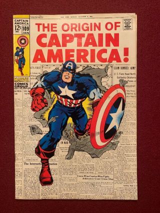 Captain America 109 (1969,  Marvel) Fn - Vf The Origin Of Captain America
