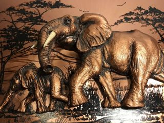John Louw 3D Copper Art Picture Elephants Picture With Wood Frame 16 
