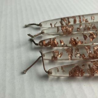 5 Vintage Clear Lucite Acrylic Candle Stick Floating Rose Gold Flakes 11.  5” 3