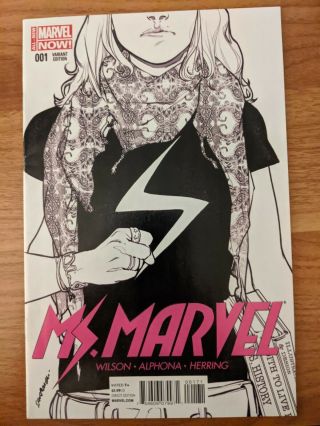 Ms.  Marvel 1 5th Printing Sketch Variant,  Htf,  Nm,  Disney,  In Production Now