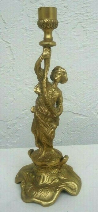 Vintage Antique Solid Brass Candlestick Candle Holder Figurine Nouveau Statue