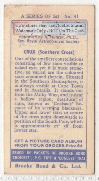 Crux Southern Cross Constellation Solar System Space Vintage Trade Card 2