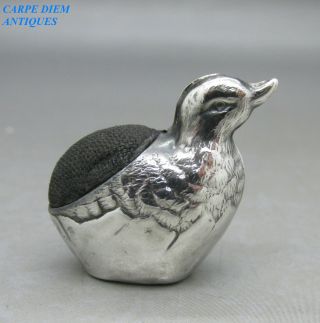Antique Lovely Solid Sterling Silver Duckling Pin Cushion S.  M.  L Birmingham 1908