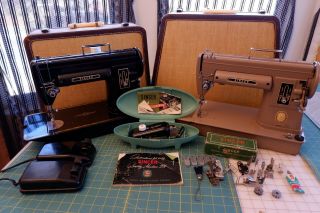 Singer 301 And 301a.  2 Sewing Machines Black & Tan Long Bed & Short 1952 & 1954