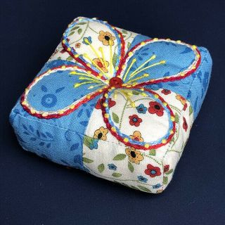 Handmade " Flower Power " Fabric Pincushion; Benefits Feeding America/food Bank