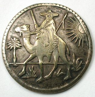 Antique Silver On Brass Button Man With Rifle On A Camel Scene - 1 & 3/16 "