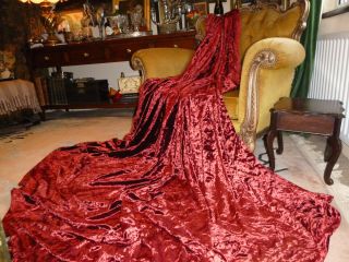 Vintage Huge Heavy Luxurious Red Crushed Cotton Velvet Curtain Fabric 100 " X 90 "