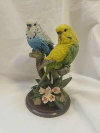 Country Artist For The Discerning Hand Painted Crafted " Budgerigars " Figurine
