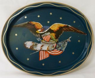 Vintage Americana Tv Tray Patriotic Usa Eagle 13 Stars Flag Oval Metal Serving