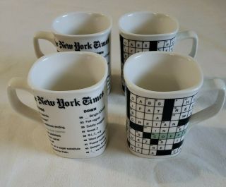 The York Times Crossword Puzzle White Black Tea Coffee Mug Cup Set Of 4