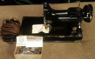 Vintage 1955 Singer Featherweight 221k Sewing Machine W/ Attachments For Repair
