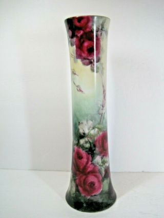 Vintage M,  Z Austria Hand Painted Floral Porcelain Vase 10 1/4 " Tall