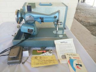 Vintage White Rotary Sewing Machine 658 E - 6354 Teal Retro Turquoise