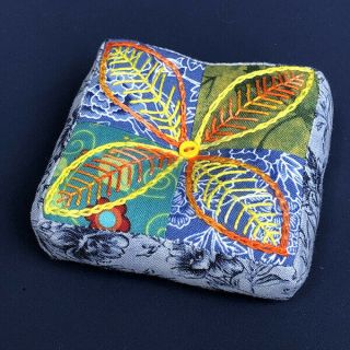 Handmade " Blue Lily " Fabric Pincushion; Benefits Alzheimers Association
