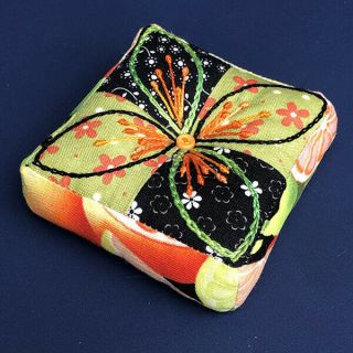 Handmade " Citrus Flower " Fabric Pincushion; Benefits Alzheimers Association