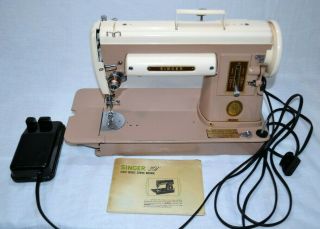 Vntg 1956 Singer 301a Slant Needle Sewing Machine Lbow W/instruction Book