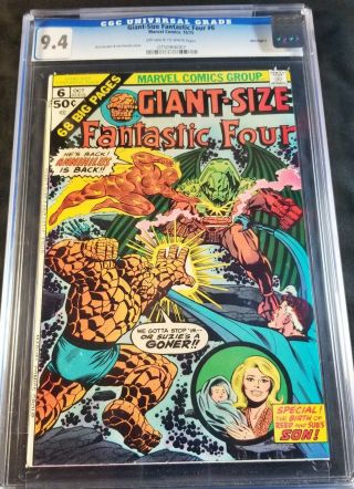 Giant - Size Fantastic Four 6 Cgc 9.  4 Hulk Vs Thing - Mile High 2 Pedigree 1975