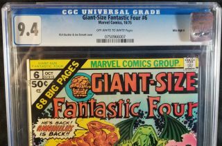 GIANT - SIZE Fantastic Four 6 CGC 9.  4 HULK vs THING - Mile High 2 Pedigree 1975 3