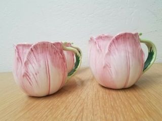 Vintage Tulip Tea Cups By Tulip Time - Mann Hand Painted 1987 Ceramic