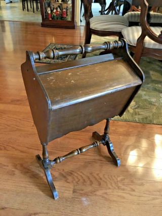 26 " Wood Sewing Notions Box Stand Knitting Basket Chest Cabinet Portable Vintage