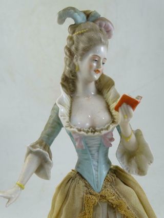 Antique Porcelain Pin Cushion Doll Dresden Germany Reading Book Lady Figurine