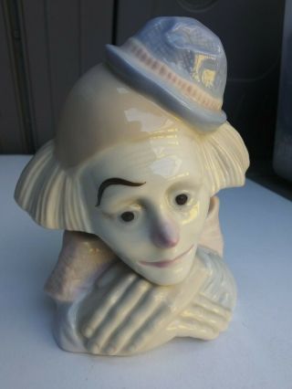 Vintage Lladro? Style Sad Pensive Clown/face Bust Porcelain 5 - 1\2 "