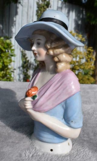 Rare Large Antique German 6 " Porcelain Half Doll Figural Pincushion