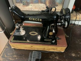 Vintage 1956 Singer 99k Sewing Machine W/ Case Foot Pedal Light Serviced Great