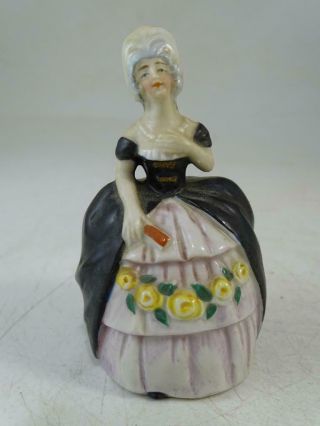 Antique Bisque German Half Doll Figural Hand Bell Colonial Lady 3.  5 " Tall Vtg
