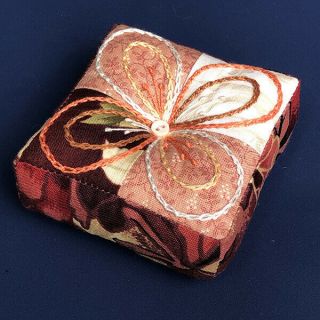 Handmade " Harvest Bloom " Fabric Pincushion; Benefits Alzheimers Association