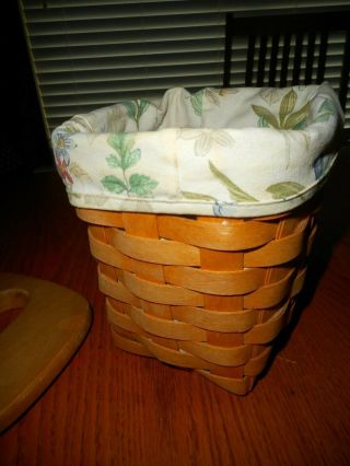 Longaberger Tall Square Tissue Basket With Lid And Fabric Lining1995