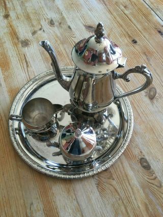 Silver Plated Coffee/tea Set With Tray 4 Piece Ornate Set