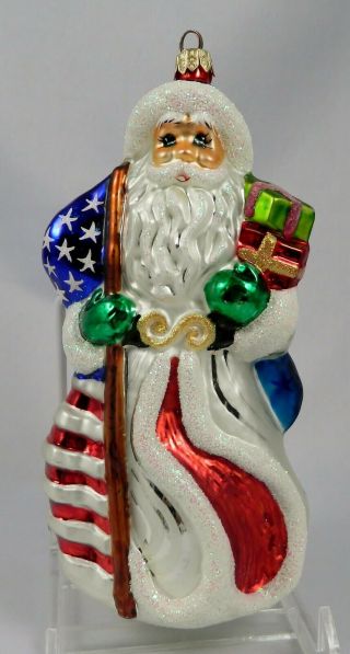Christopher Radko Glass Ornament Santa Stars & Stripes 98 - 109 - 0