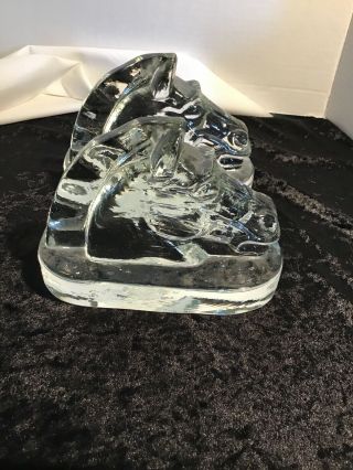 Vintage Heavy 1940’s 1950’s Solid Glass Horse Head 5 " Tall Bookends